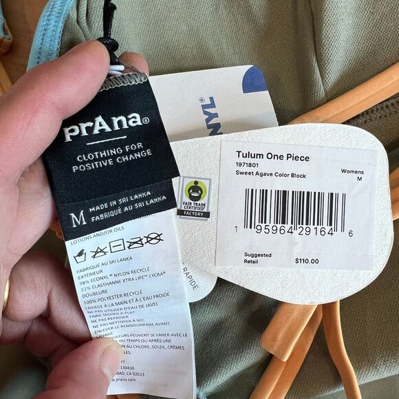 prAna TULUM Womens One-Piece Swimsuit MEDIUM in Sweet Agave Color Block - Picture 5 of 7